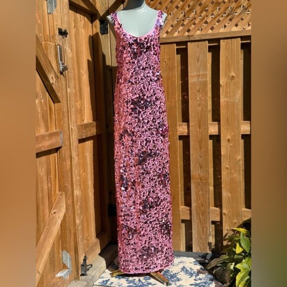 🆕 SIMKHAI 🧿 NWOT Bex Sequined Embellished Maxi Dress, Sorbet Pink - Sz US 6 - Picture 4 of 13